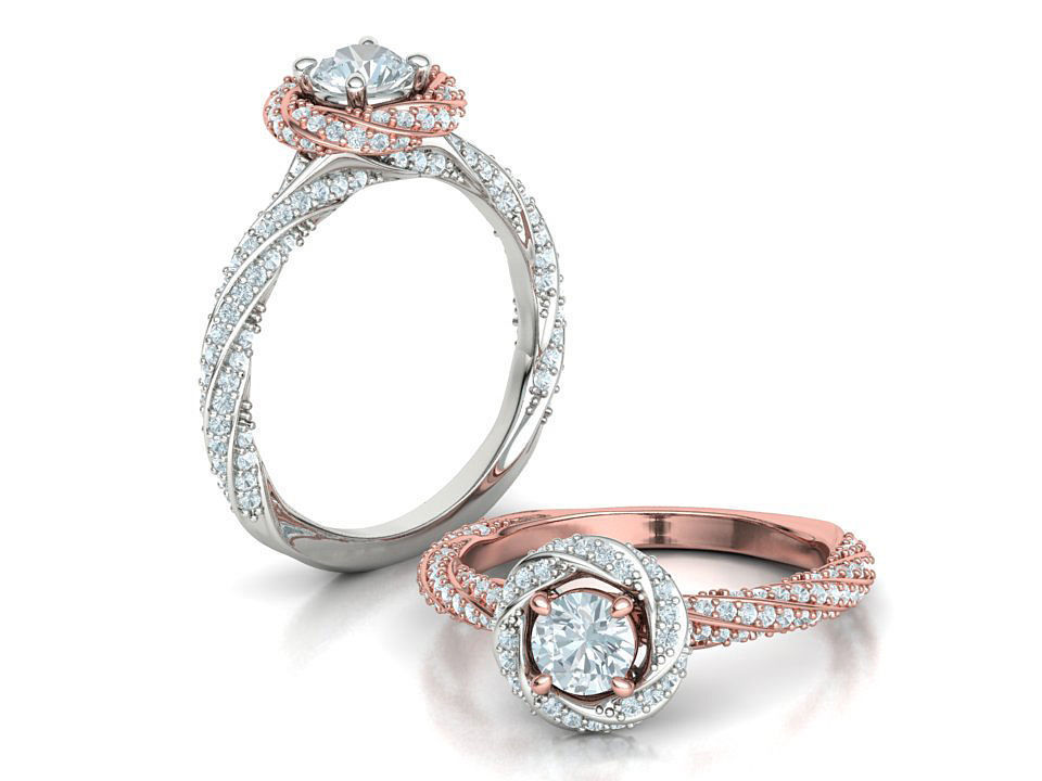 Twisted Engagement Ring with Half Carat Stone 3dmodel 3D print model_10