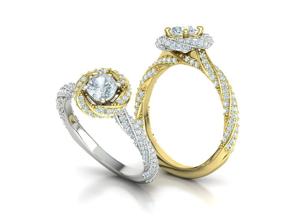 Twisted Engagement Ring with Half Carat Stone 3dmodel 3D print model_2