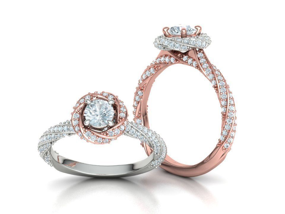 Twisted Engagement Ring with Half Carat Stone 3dmodel 3D print model_4