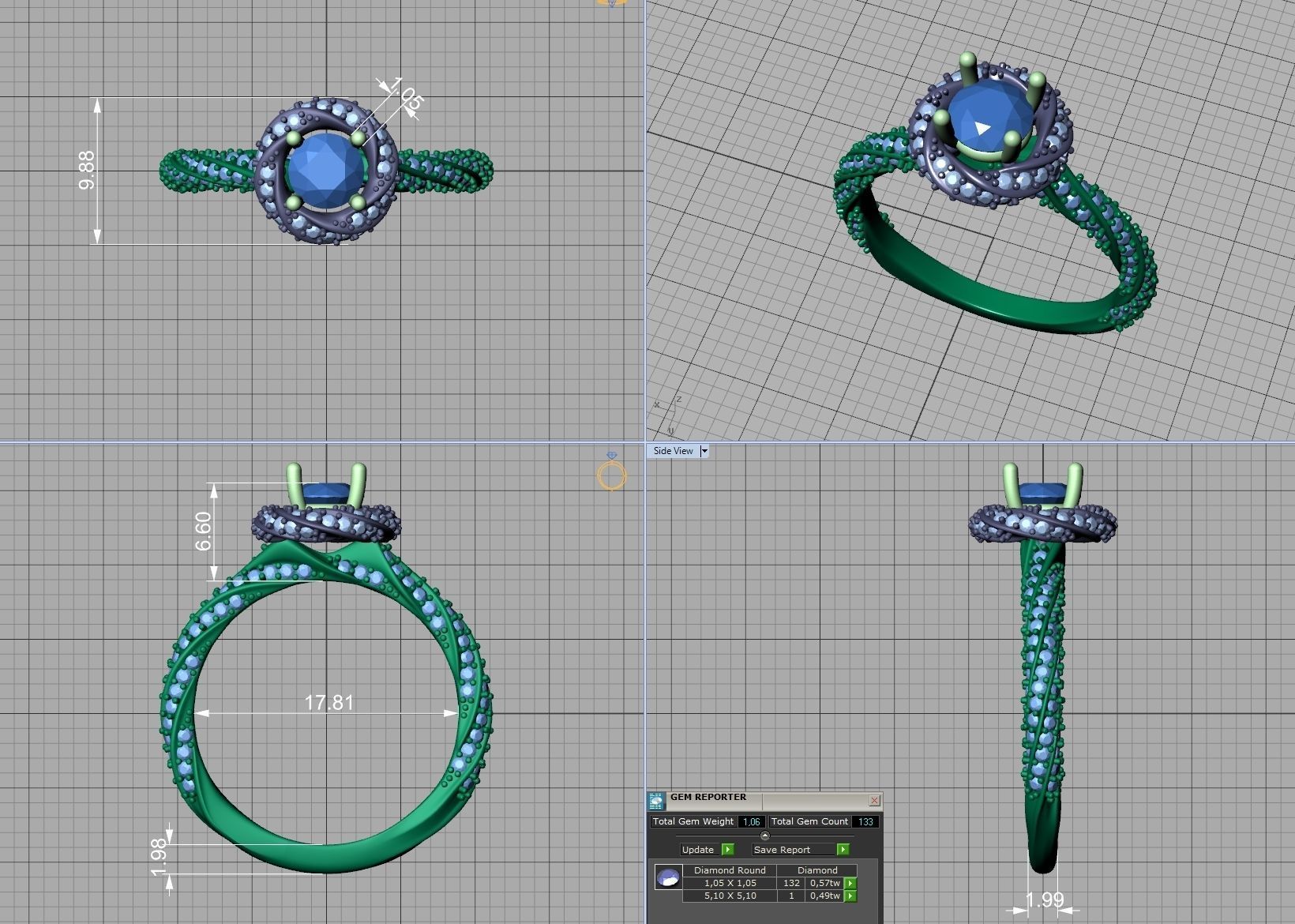 Twisted Engagement Ring with Half Carat Stone 3dmodel 3D print model_17