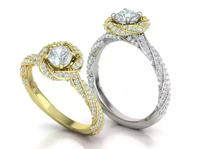 Twisted Engagement Ring with Half Carat Stone 3dmodel