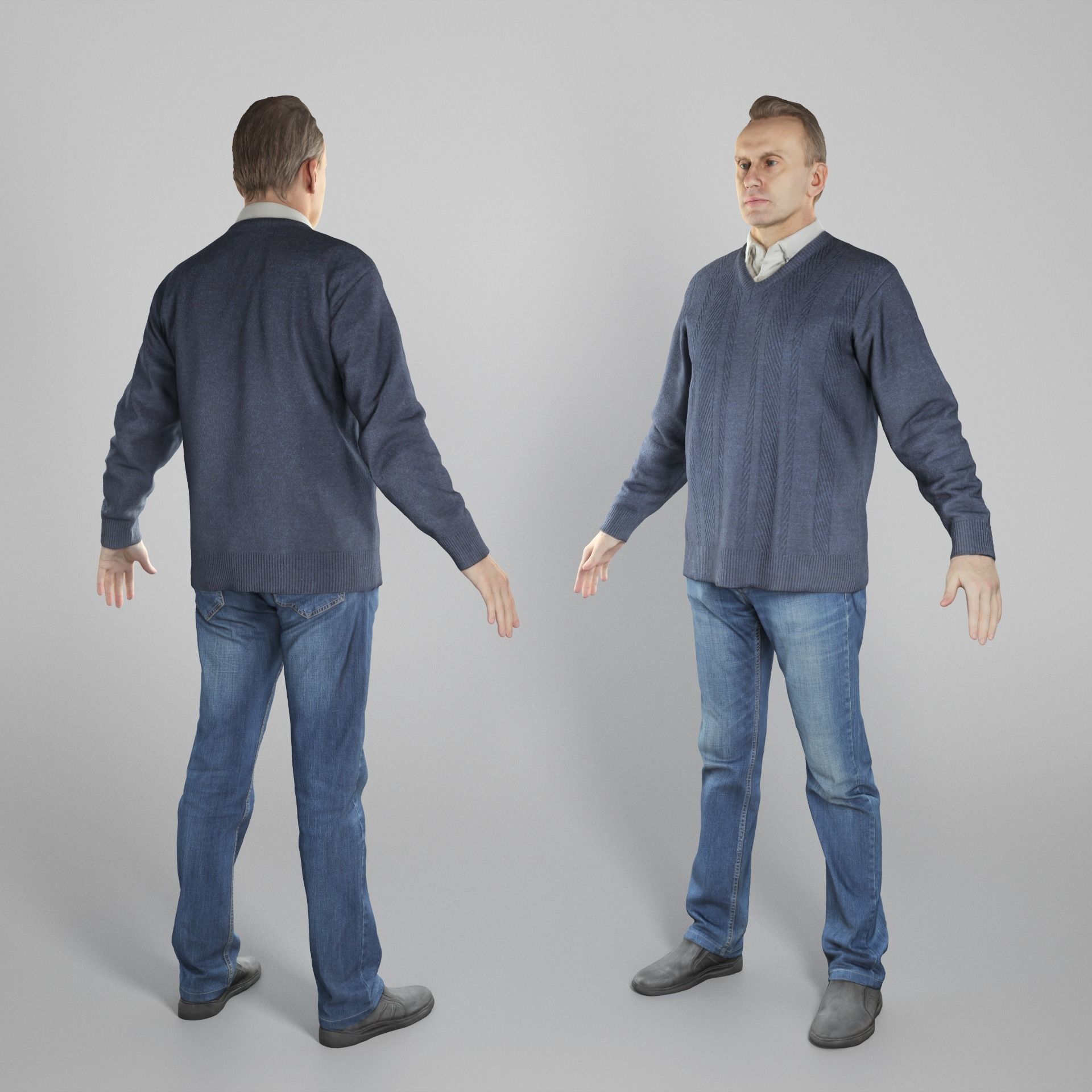 Man in sweater ready for animation 347 Low-poly 3D model_1