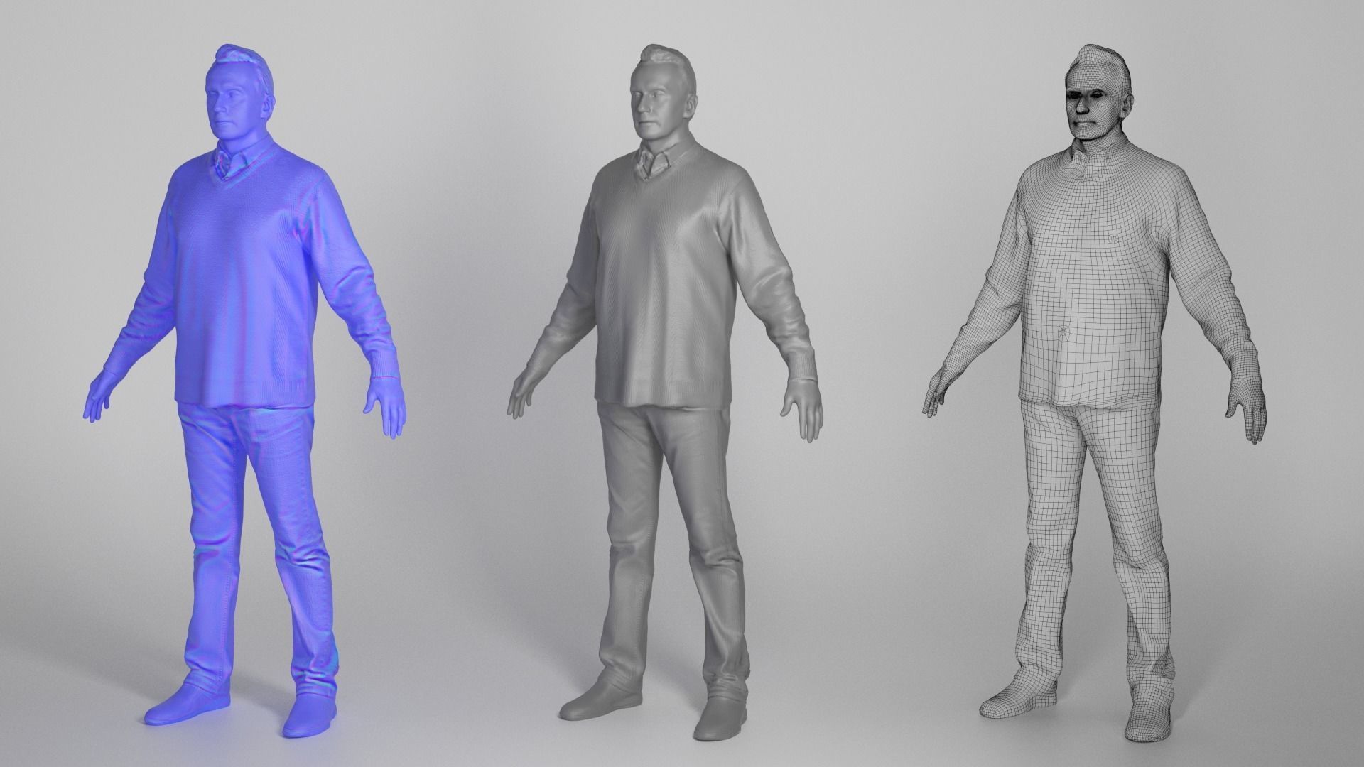 Man in sweater ready for animation 347 Low-poly 3D model_3