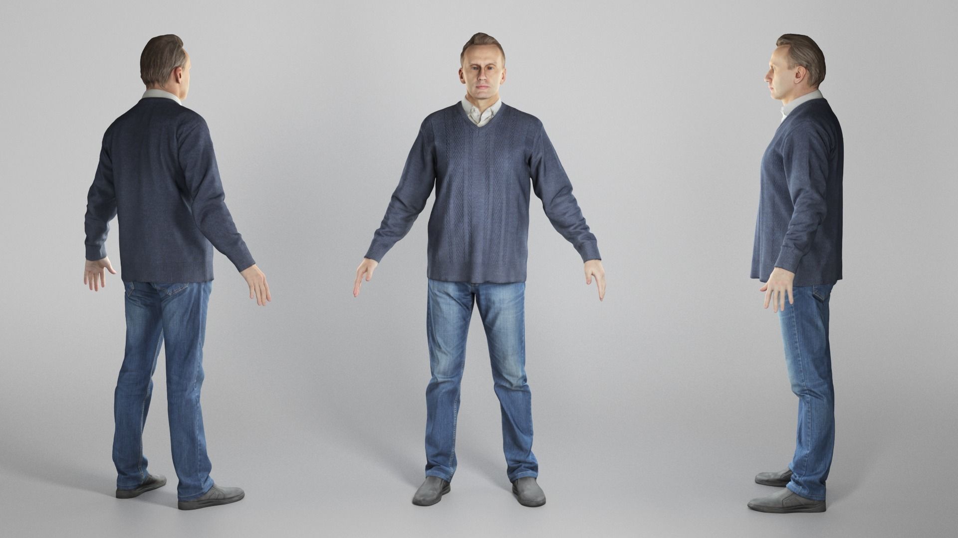 Man in sweater ready for animation 347 Low-poly 3D model_2