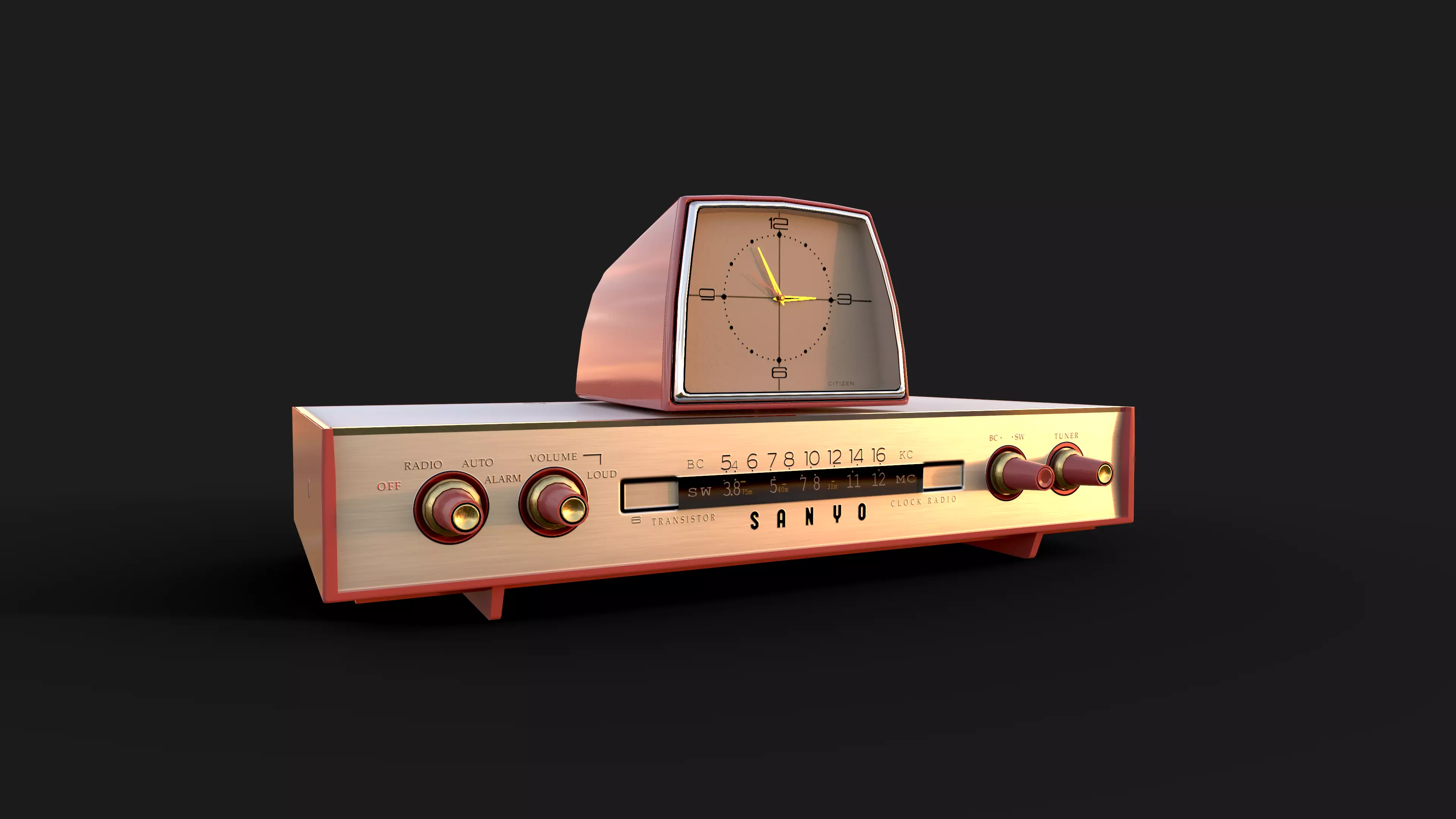 Sanyo Transistor Clock Radio Low-poly 3D model