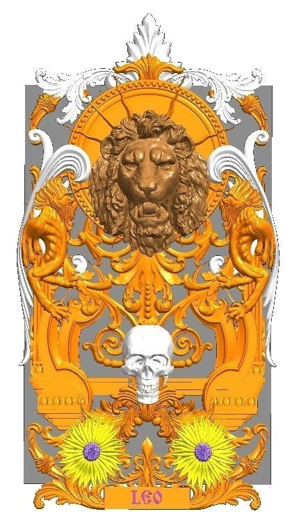 LION Skull and Leo Sign Relief 3D model_6
