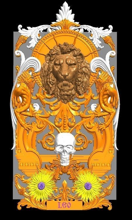 LION Skull and Leo Sign Relief 3D model_7