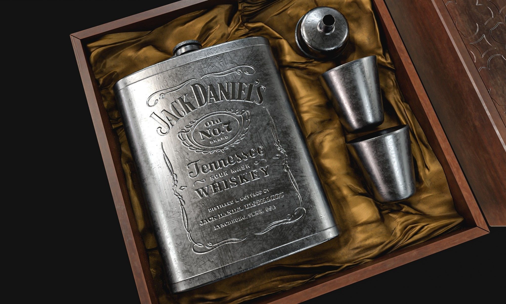 Steel Alcohol Bottle And Box Low-poly 3D model_19