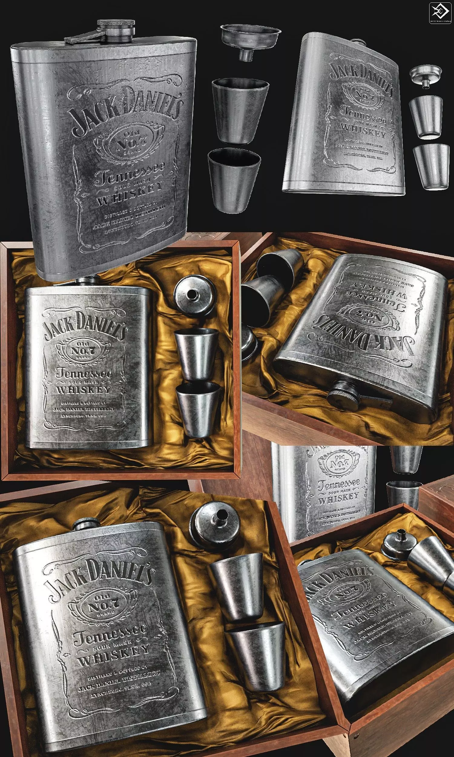 Steel Alcohol Bottle And Box Low-poly 3D model_0