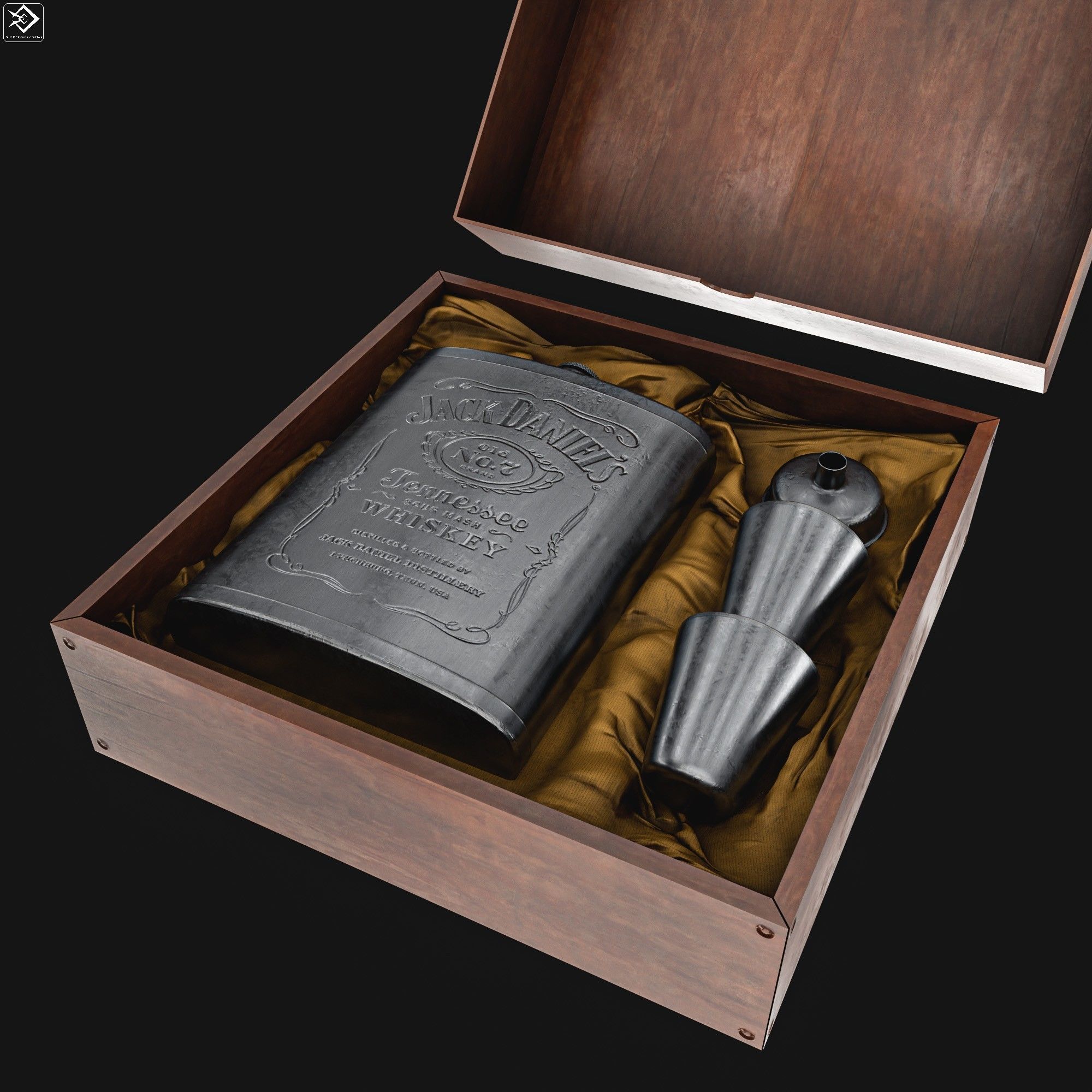 Steel Alcohol Bottle And Box Low-poly 3D model_12