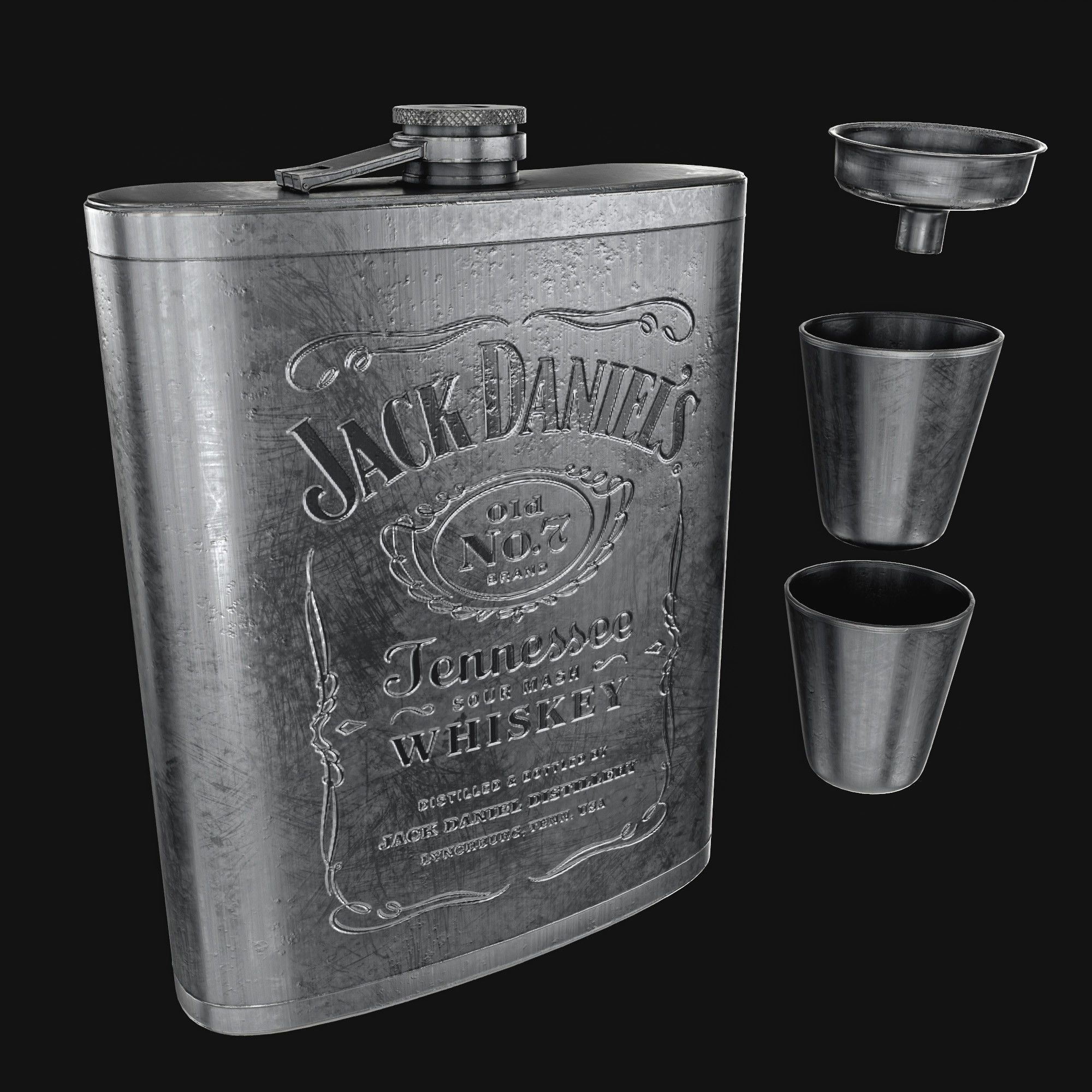 Steel Alcohol Bottle And Box Low-poly 3D model_4