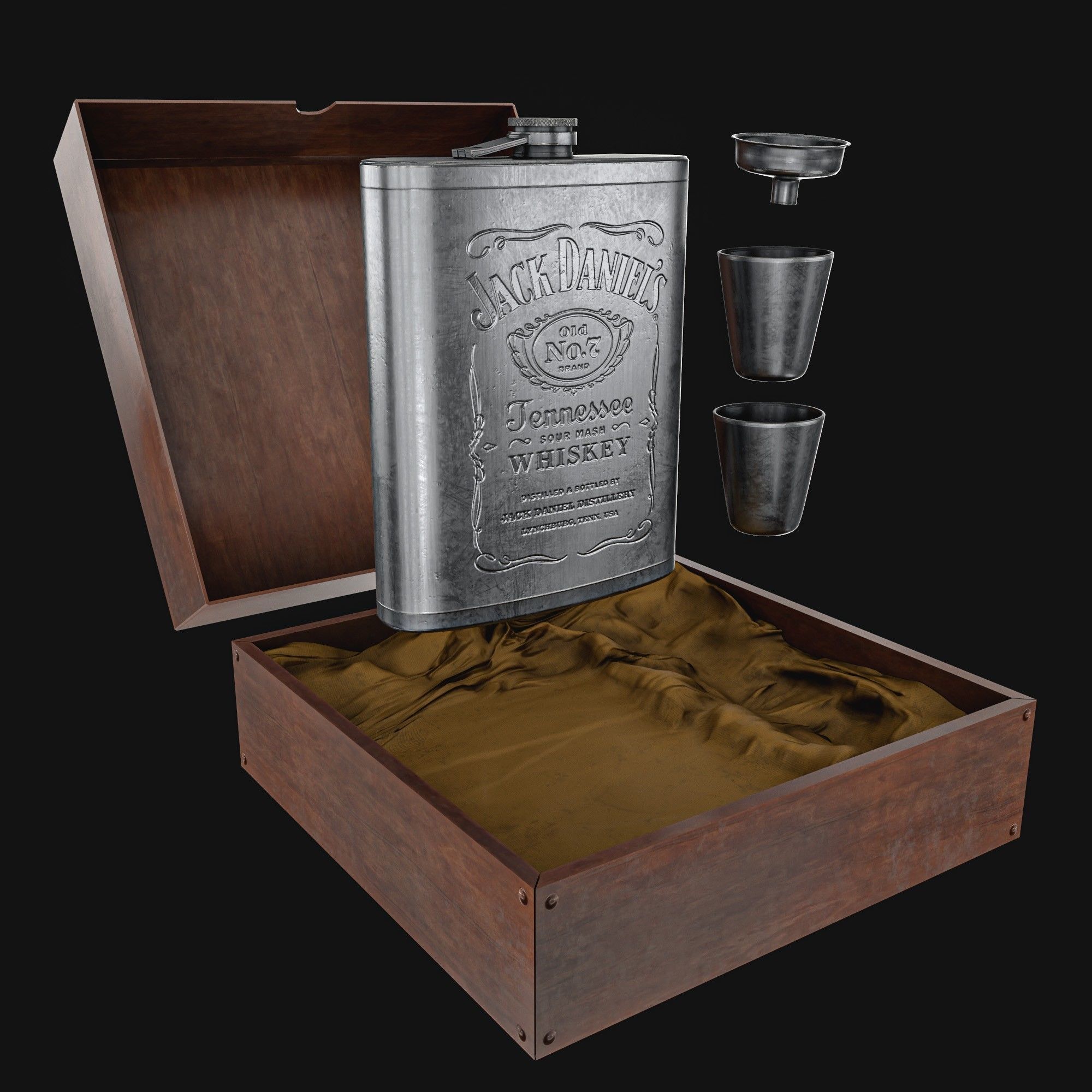 Steel Alcohol Bottle And Box Low-poly 3D model_9