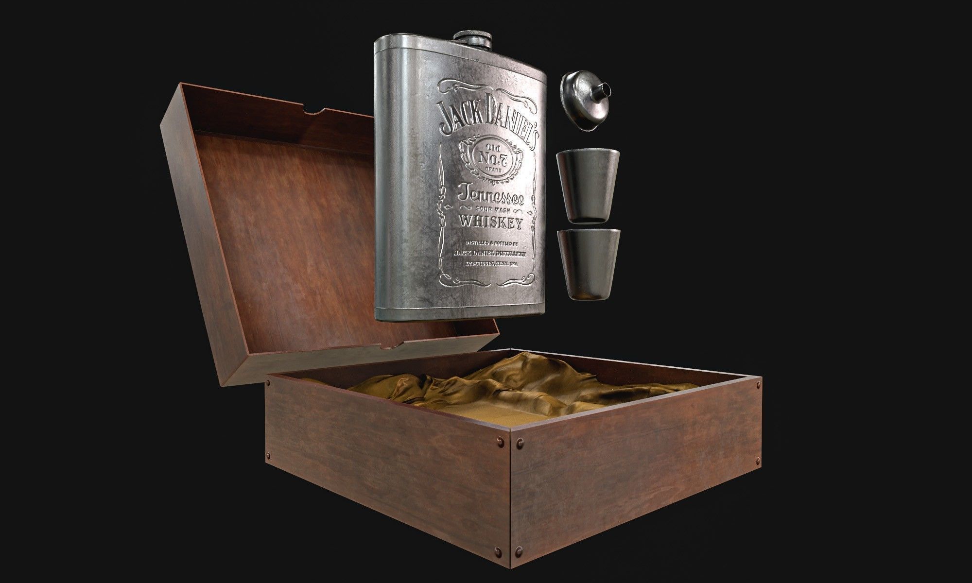 Steel Alcohol Bottle And Box Low-poly 3D model_13