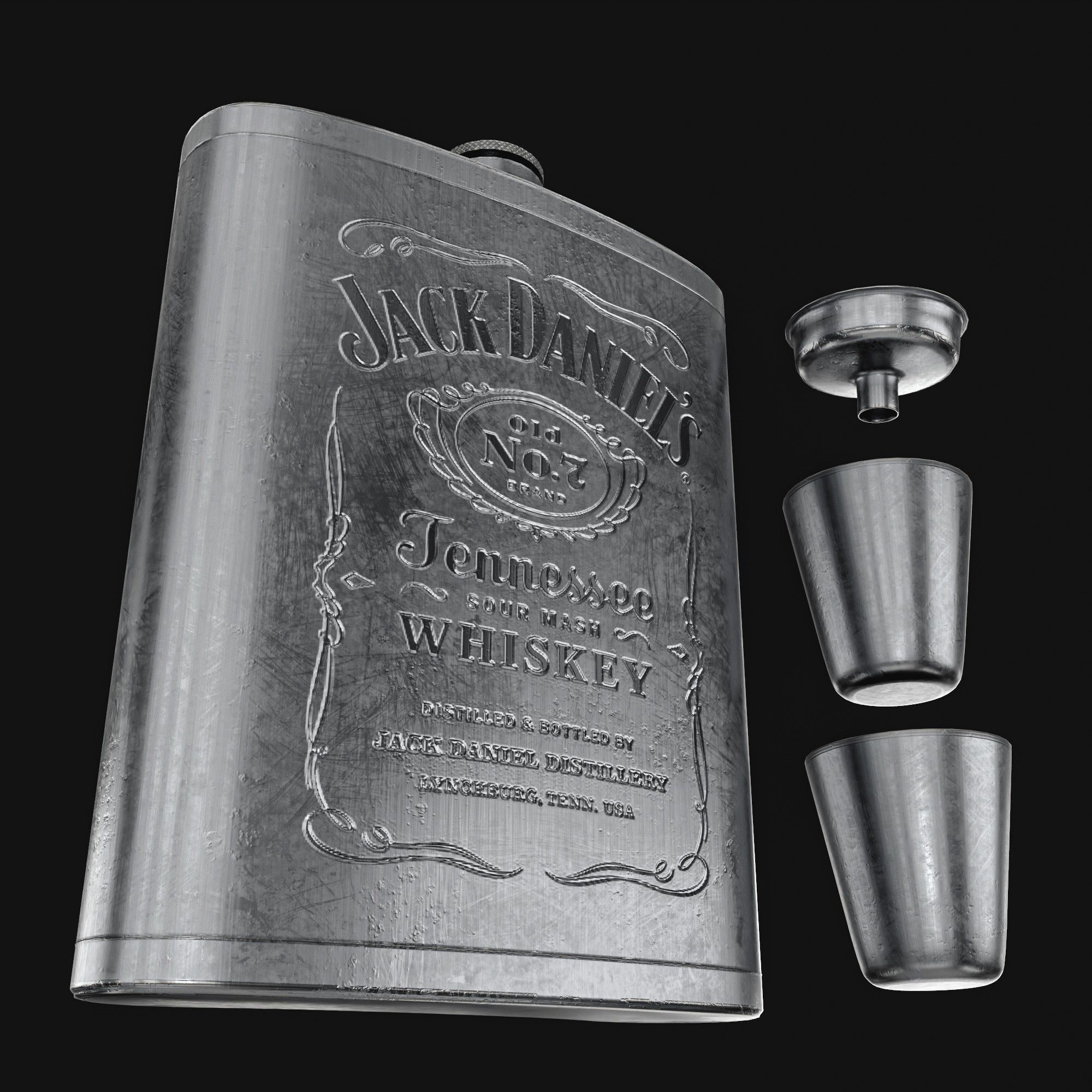 Steel Alcohol Bottle And Box Low-poly 3D model_7