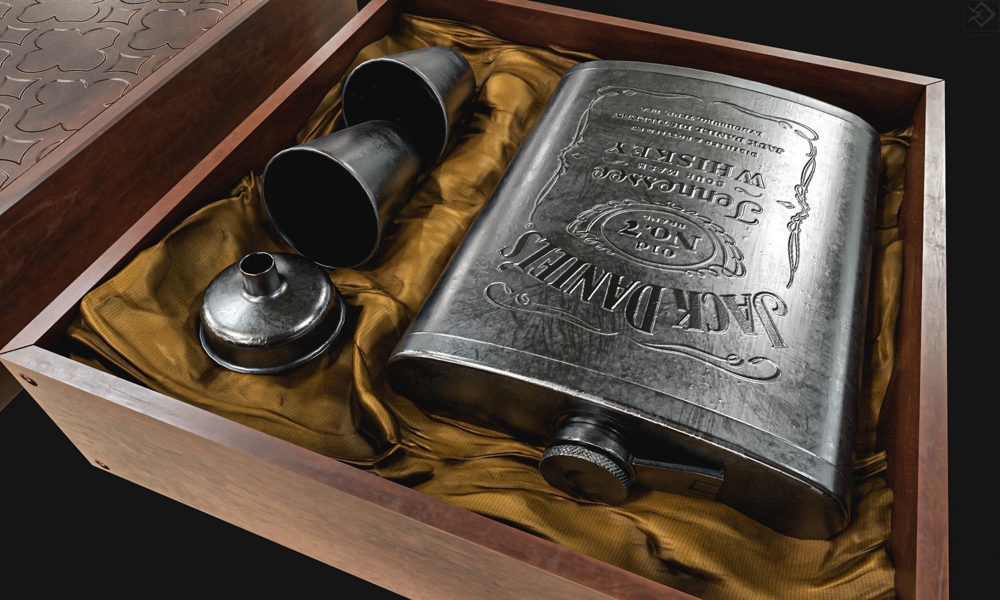 Steel Alcohol Bottle And Box Low-poly 3D model_14