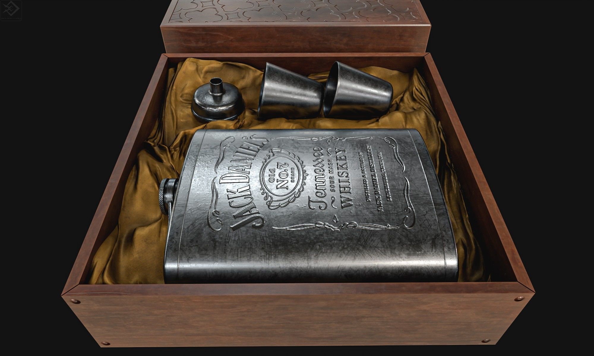 Steel Alcohol Bottle And Box Low-poly 3D model_21