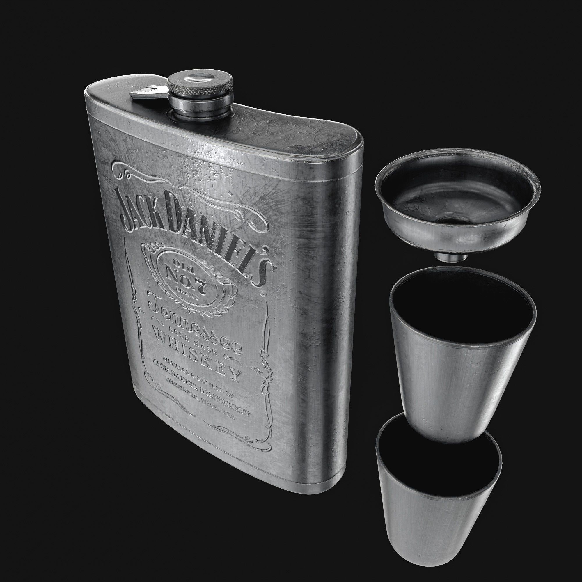 Steel Alcohol Bottle And Box Low-poly 3D model_15