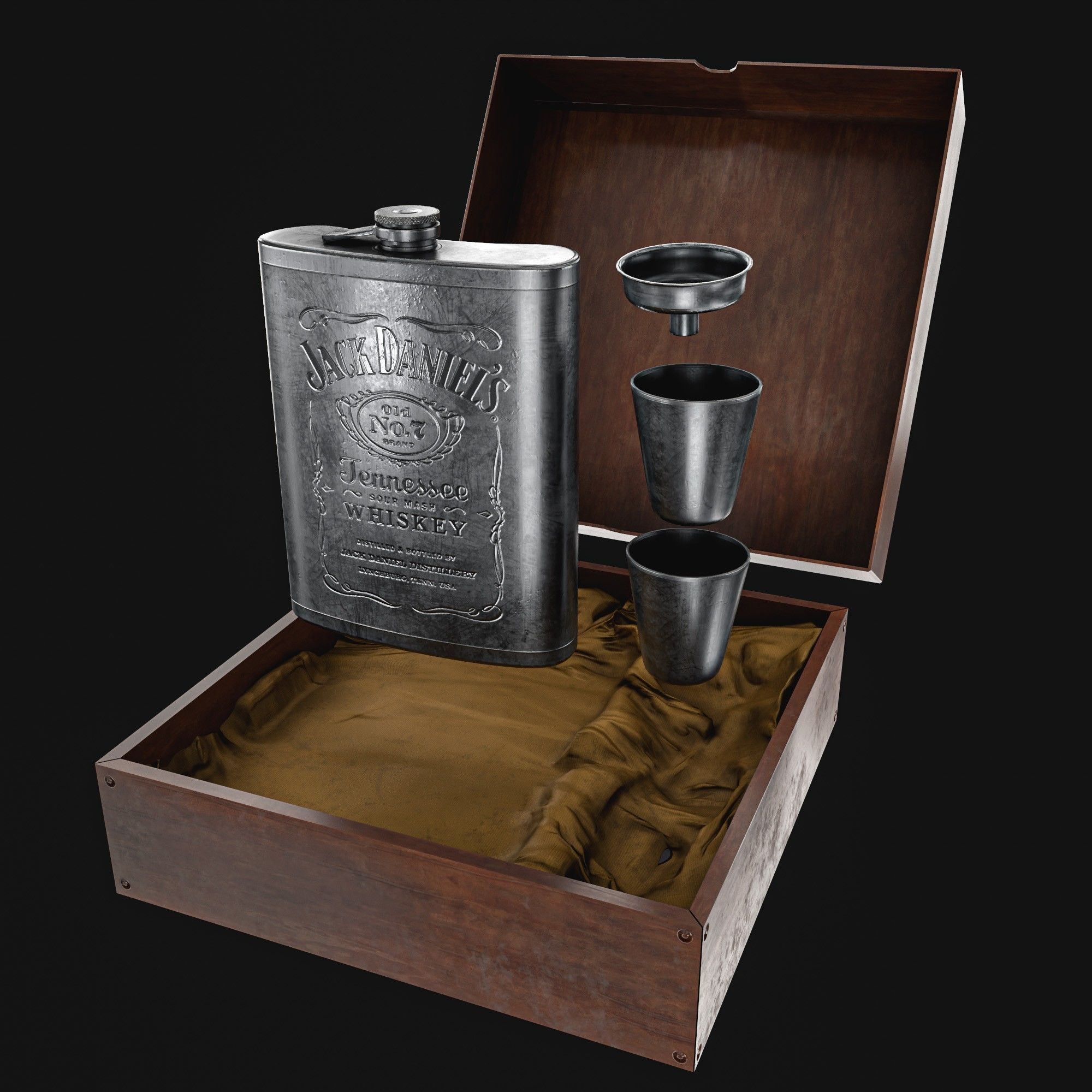 Steel Alcohol Bottle And Box Low-poly 3D model_20