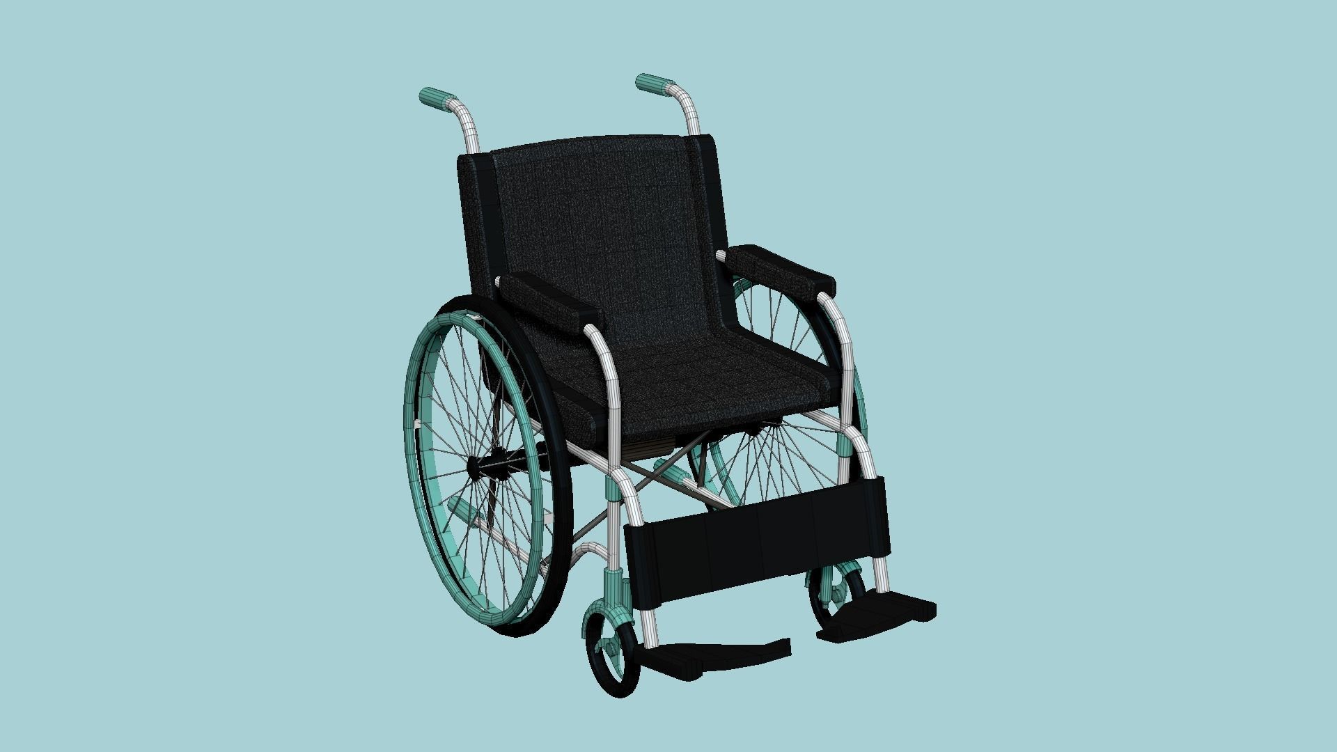 Wheelchair 01 Aqua- Character Design Accessory Inclusive Low-poly 3D model_6