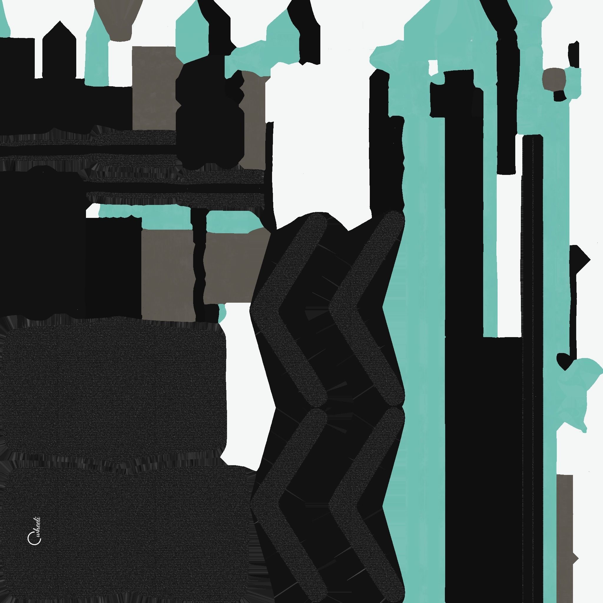 Wheelchair 01 Aqua- Character Design Accessory Inclusive Low-poly 3D model_17