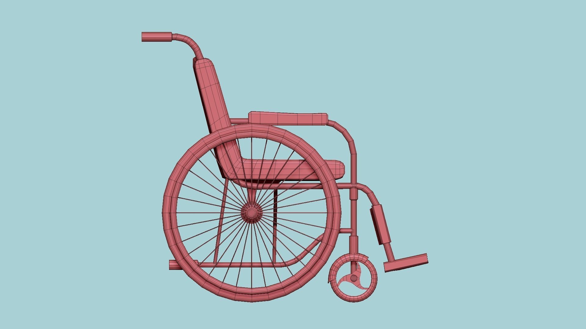 Wheelchair 02 Red - Character Design Accessory Inclusive Low-poly 3D model_14