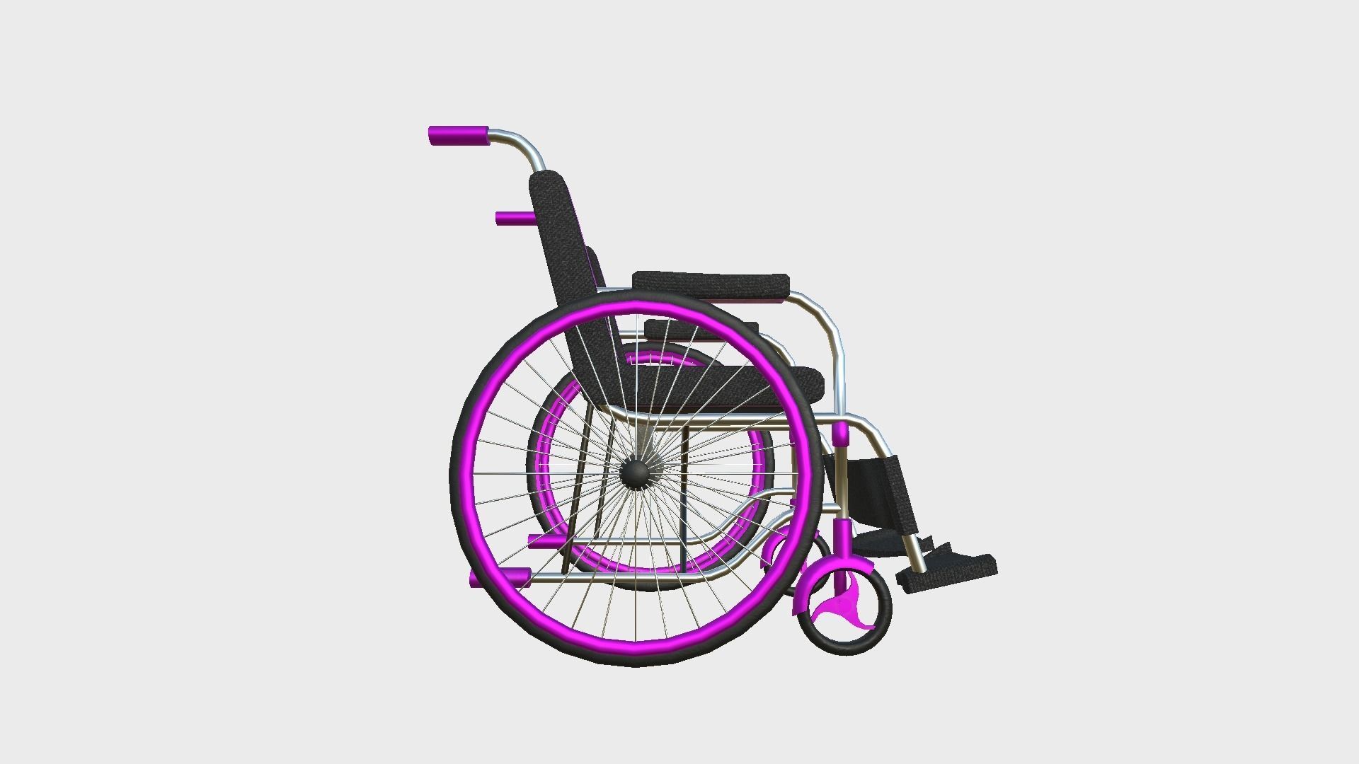 Wheelchair 06 Pink - Character Design Accessory Inclusive Low-poly 3D model_3