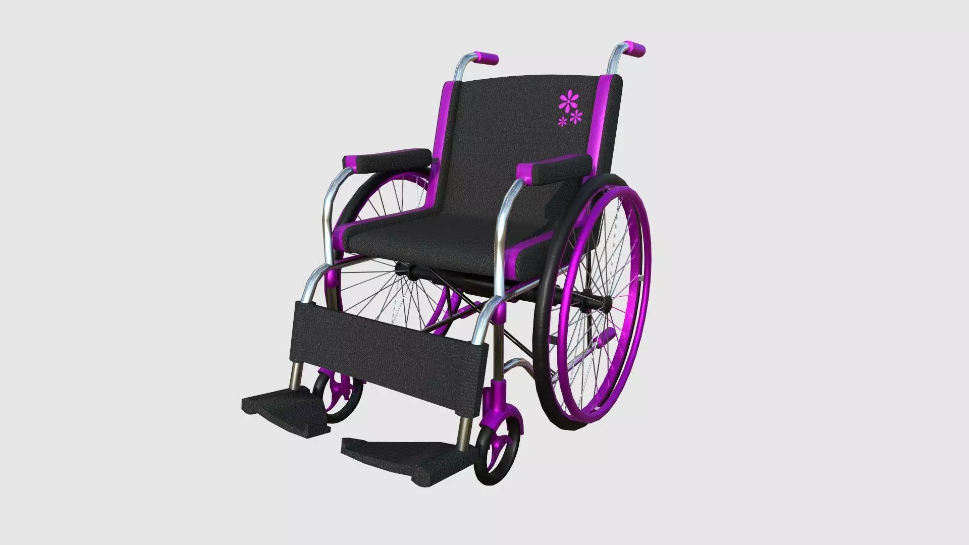 Wheelchair 06 Pink - Character Design Accessory Inclusive Low-poly 3D model_0