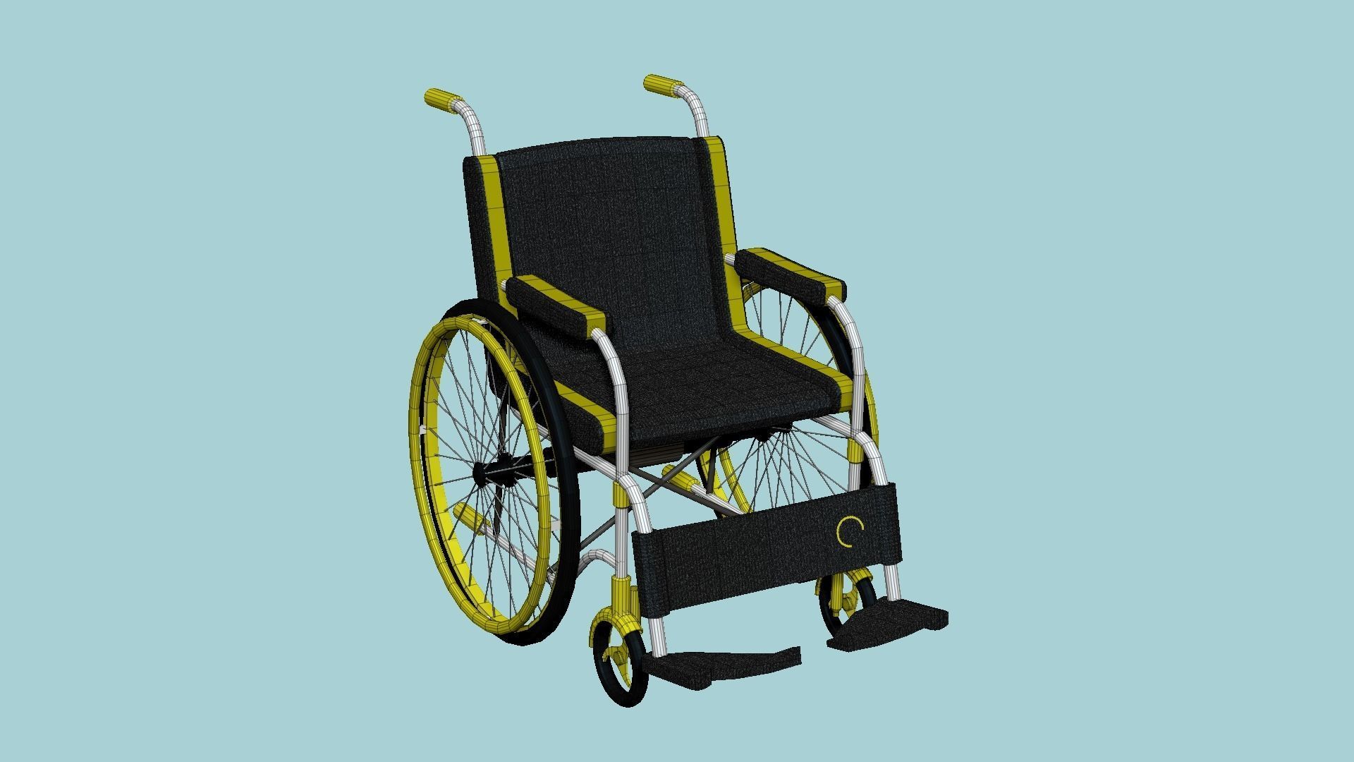 Wheelchair 07 Yellow - Character Design Accessory Inclusive Low-poly 3D model_6