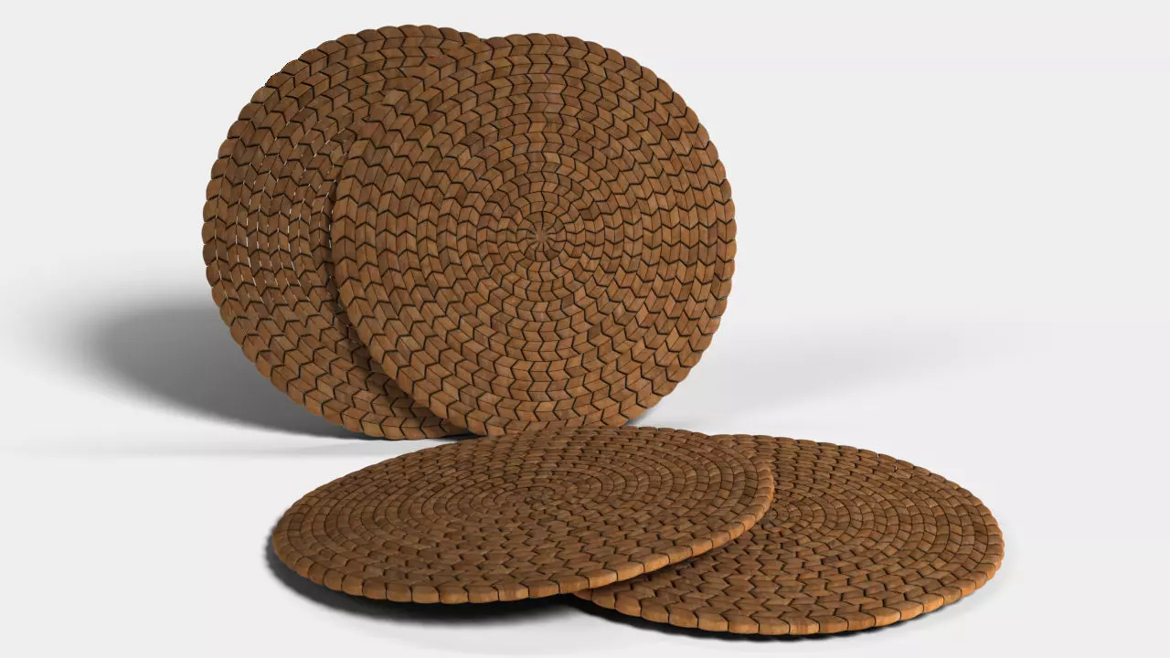 Round wicker coaster 3D model_0