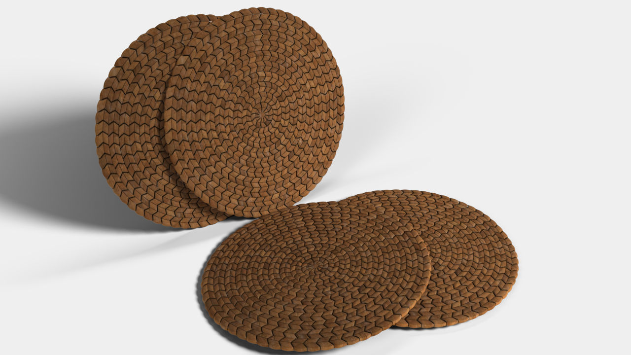 Round wicker coaster 3D model_3