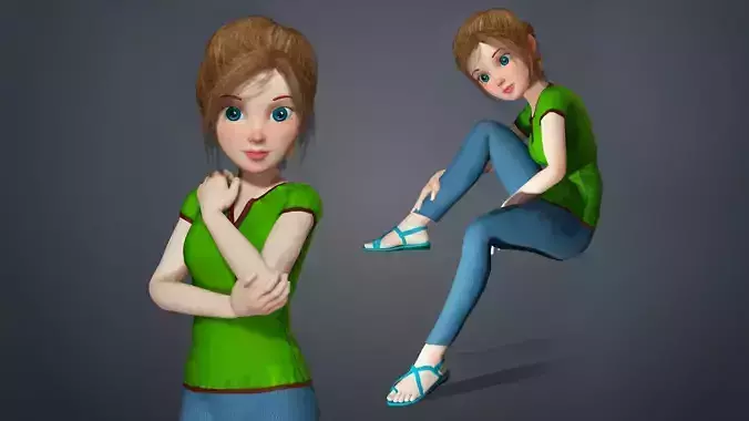Cartoon Woman Full Rigged Character 3D model