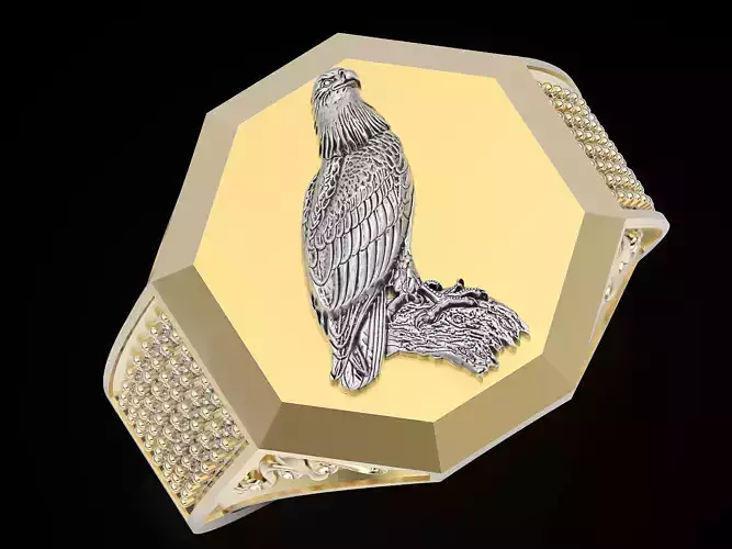 Eagle Face man Ring Sculpture jewelry Gold