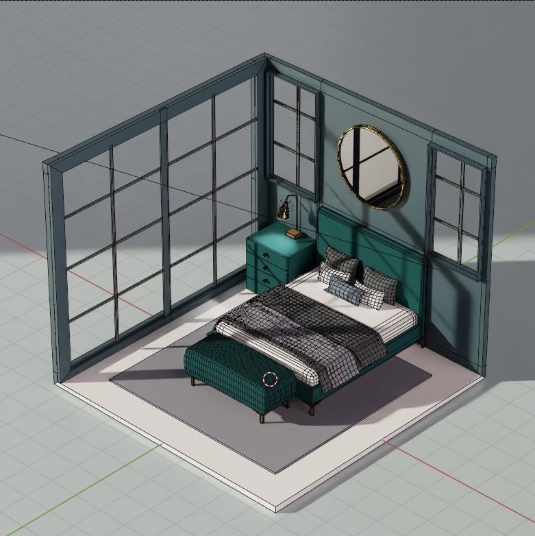 5 Lowpoly bedrooms bedroom with bed and lamp Low-poly 3D model_10