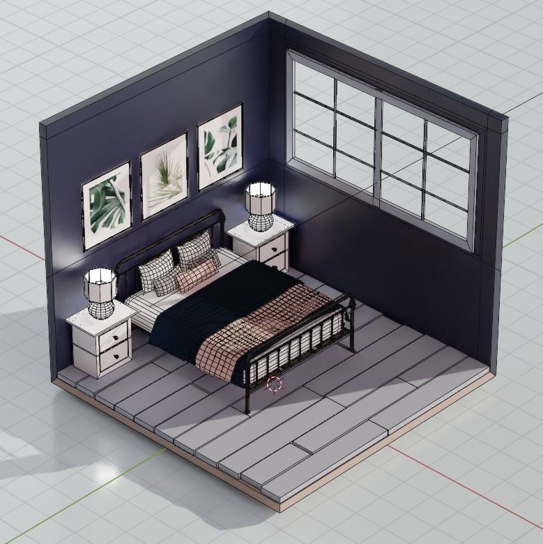 5 Lowpoly bedrooms bedroom with bed and lamp Low-poly 3D model_8