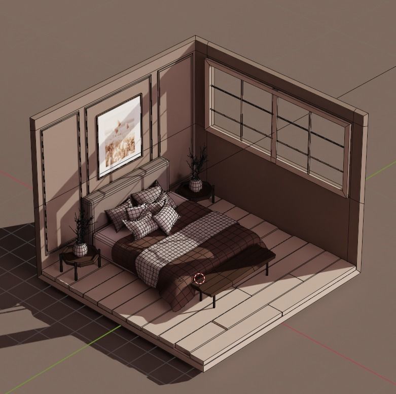 5 Lowpoly bedrooms bedroom with bed and lamp Low-poly 3D model_11
