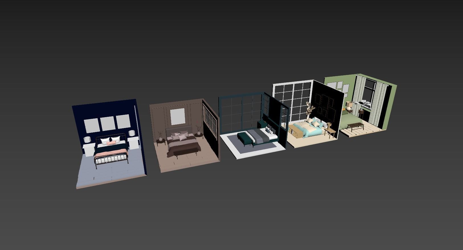 5 Lowpoly bedrooms bedroom with bed and lamp Low-poly 3D model_12