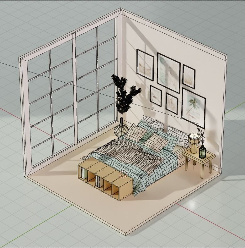 5 Lowpoly bedrooms bedroom with bed and lamp Low-poly 3D model_7