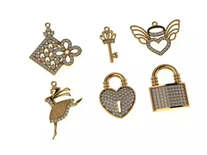 necklaces set of gold charms with diamonds