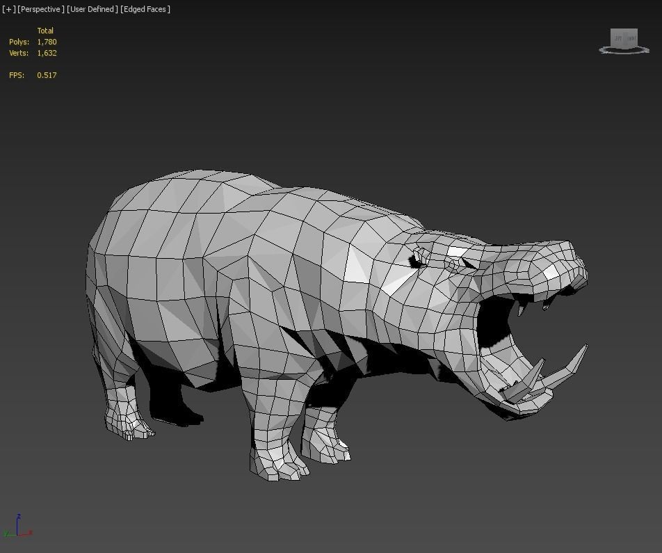 lowpoly hipopotamus polygonal pig 3D model_8