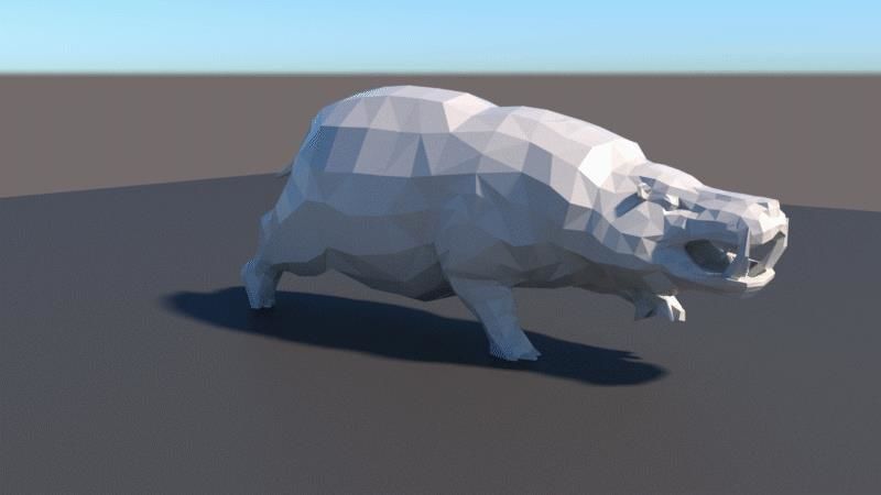 lowpoly hipopotamus polygonal pig 3D model_5