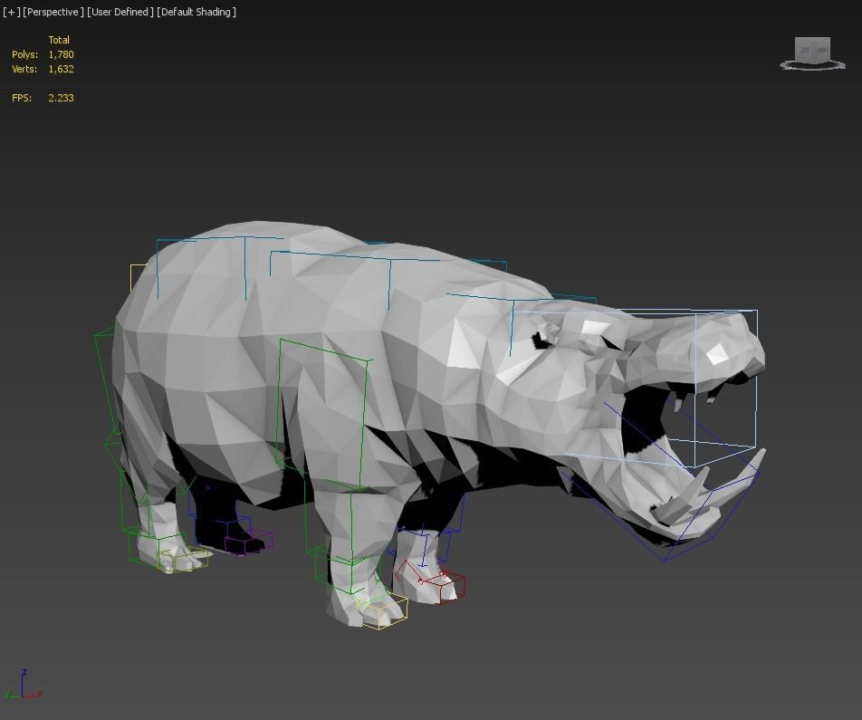 lowpoly hipopotamus polygonal pig 3D model_4