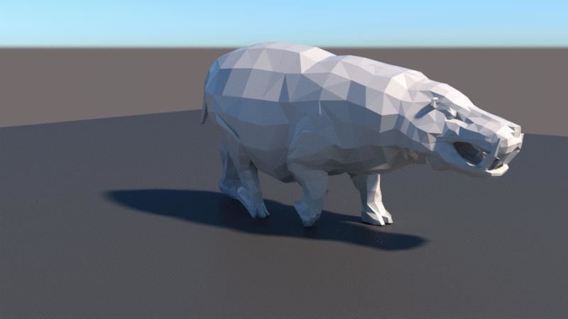 lowpoly hipopotamus polygonal pig 3D model_2
