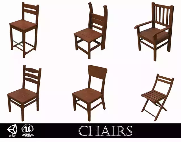 Pack of 6 Medieval Wooden Chairs