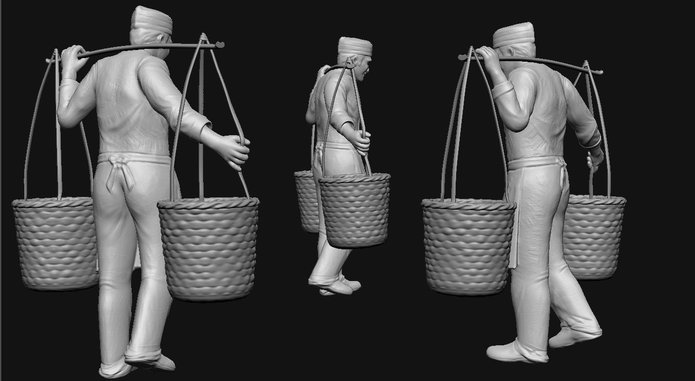 Vietnamese Cook Carrying Baskets 3D print model_1