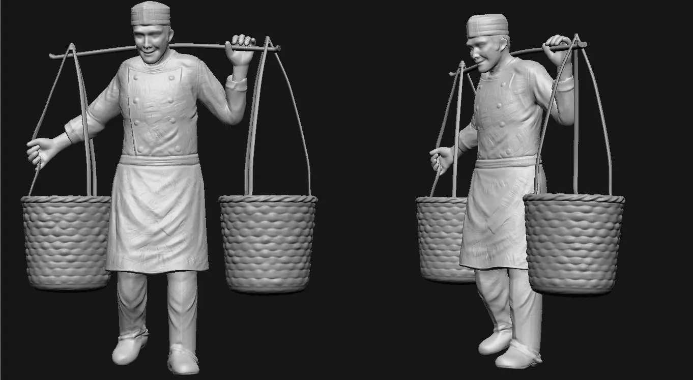 Vietnamese Cook Carrying Baskets 3D print model_0