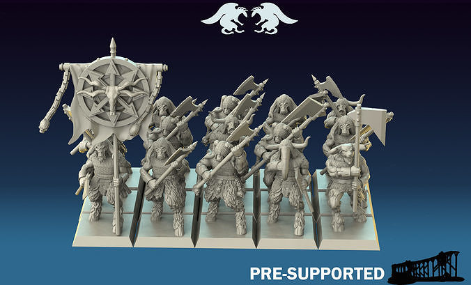 Wild Beastman army with great axes 3D print model