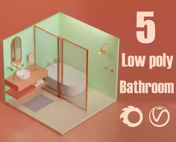 5 Lowpoly Bathroom with bathtub and sink