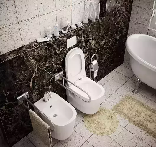 Bathroom with bathtub and toilet Low-poly 3D model