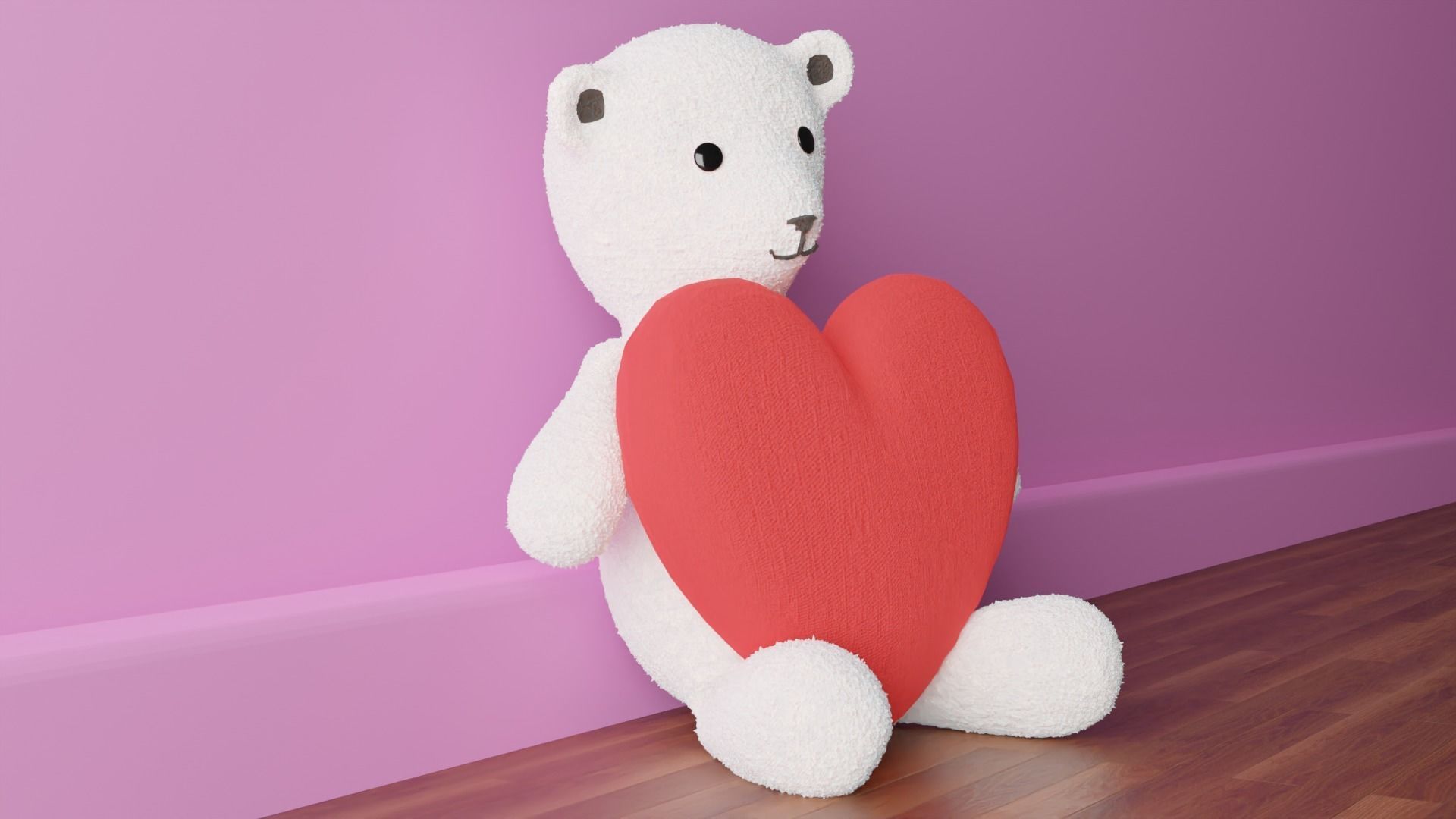 Teddy Polar Bear with Heart Low-poly 3D model_2