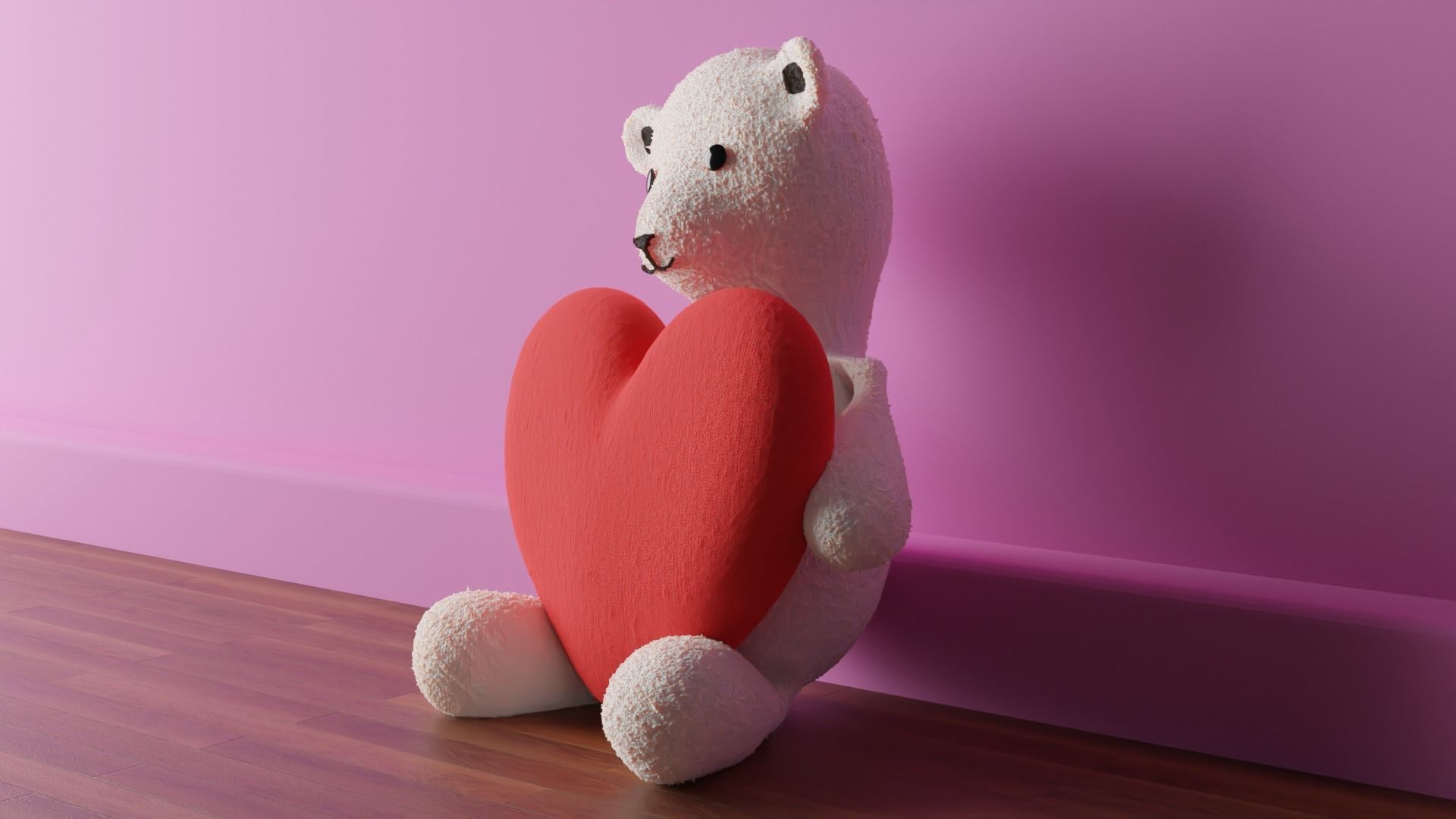 Teddy Polar Bear with Heart Low-poly 3D model_1